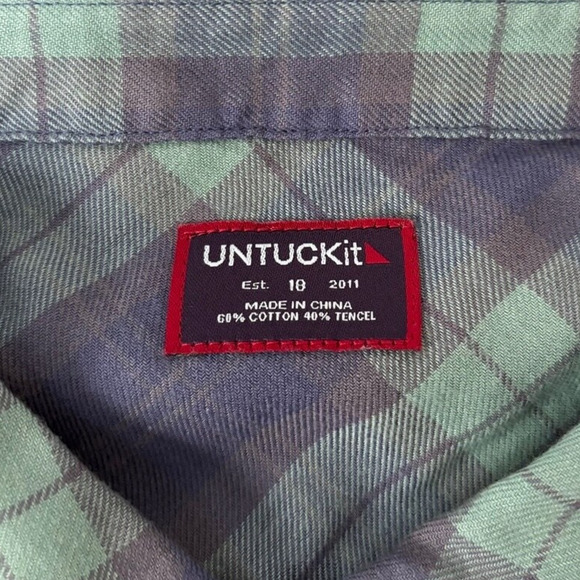 NWT UNTUCKit Women’s Green Navy Plaid Button Down Shirt Size 18 - Picture 4 of 5